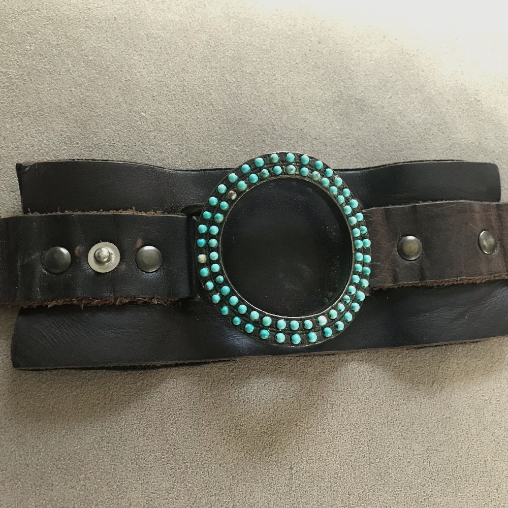 Genuine leather, turquoise bracelet, cuff
